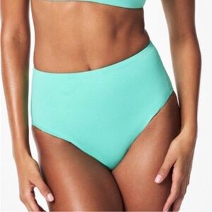 🆕 SPANX Pique High Rise Shaping Cheeky Bikini Bottom Turquoise Swim